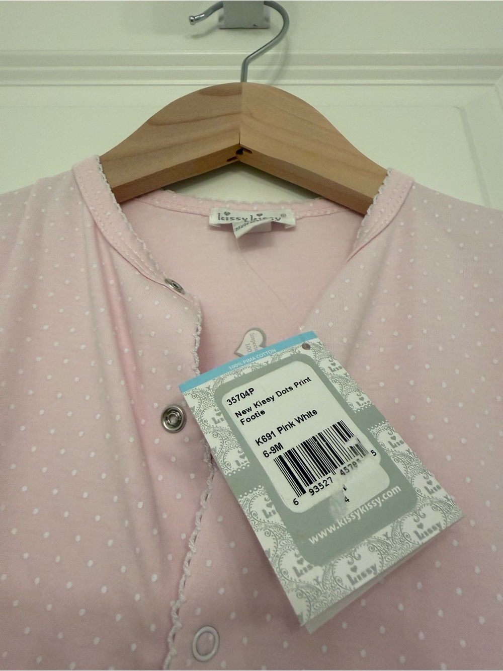 Kissy Kissy Light Pink Polka Dot Footed Pajama - Picture 3 of 4